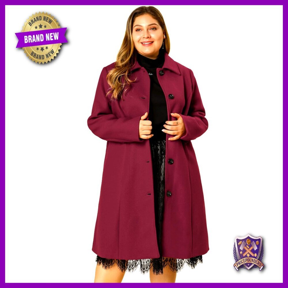 Plus Size Wool Pea Coat Single Breasted Belted Longline Winter Coat Elegant